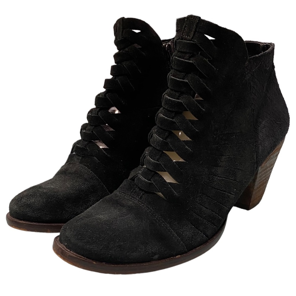 Free People Loveland Black Suede Twist Cutout Cage Side Zip Ankle Boots Size